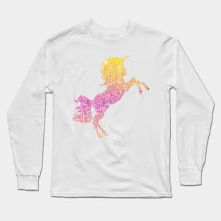 Pink and Yellow Ombre Faux Glitter Unicorn Long Sleeve T-Shirt